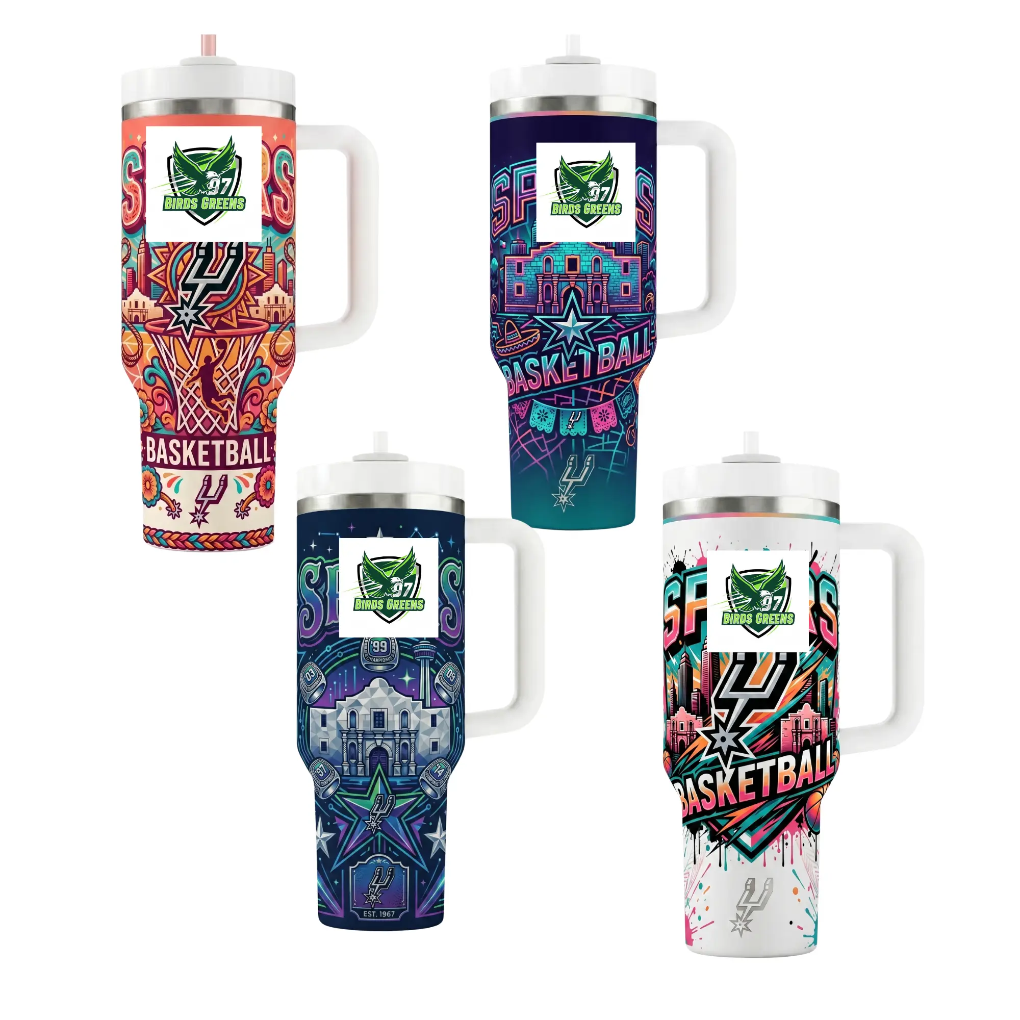 Spu 40oz Tumbler with Handle & Straw Lid – Large Insulated Stainless Steel Travel Mug, Basketball Team Fan Gift, Double Wall Vacuum Thermal Cup for Hot & Cold Drinks, Stylish Spu Graphic Design Collection
