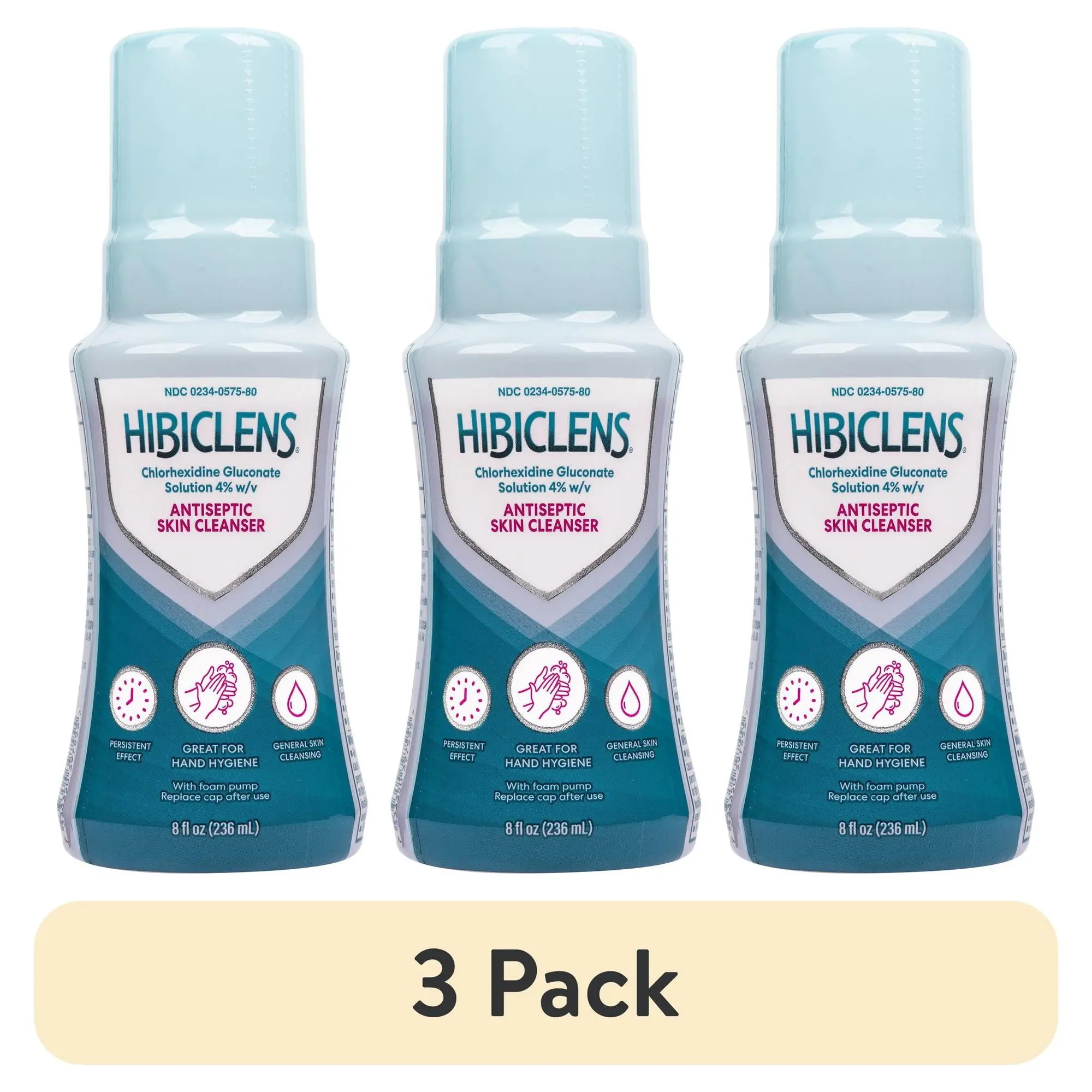 (3 pack) Hibiclens Antimicrobial & Antiseptic Soap and Skin Cleanser Foaming Pump, 8 fl oz