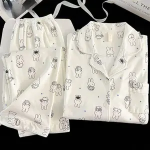 Kawaii Miffy Bunny Thermal Brushed Flannel Sleepwear Set Cozy Open-Front for Women Cute Cartoon Autumn Winter Pajamas K-trend