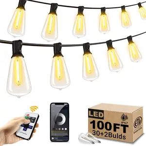 DREAMLAND Smart Outdoor String Lights Patio Deals 100FT with 32 Bulbs,Dimmable Shatterproof ST38 Vintage Edison Bulbs led lights,Waterproof with with Remote and APP Control  Wifi Led Strip Hanging Lights for Outside Porch, Deck, Garden, Backyard, Balcony