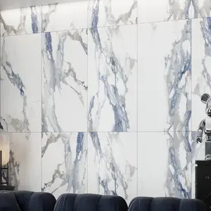 White with Blue-Gray 24x24 Polished Square Porcelain Large Format Tile (4 pack, 15.5 sq ft/case)