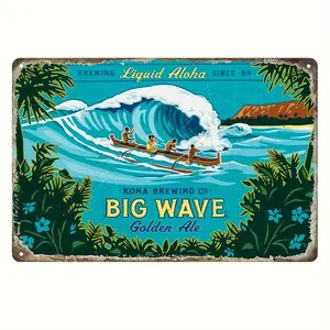 Kona Brewing Co. Big Wave Golden Ale Metal Sign - 8x12 inch Vintage Iron Wall Art for Home, Bar, Cafe Decoration - UV Protected, Fade Resistant Hawaiian Liquid Aloha Decor