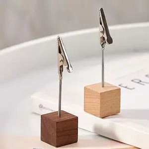 5pcs Walnut Wood Place Card Holders - Versatile for Price Tags, Photos, Desk Signs & Table Numbers, Desk Accessories
