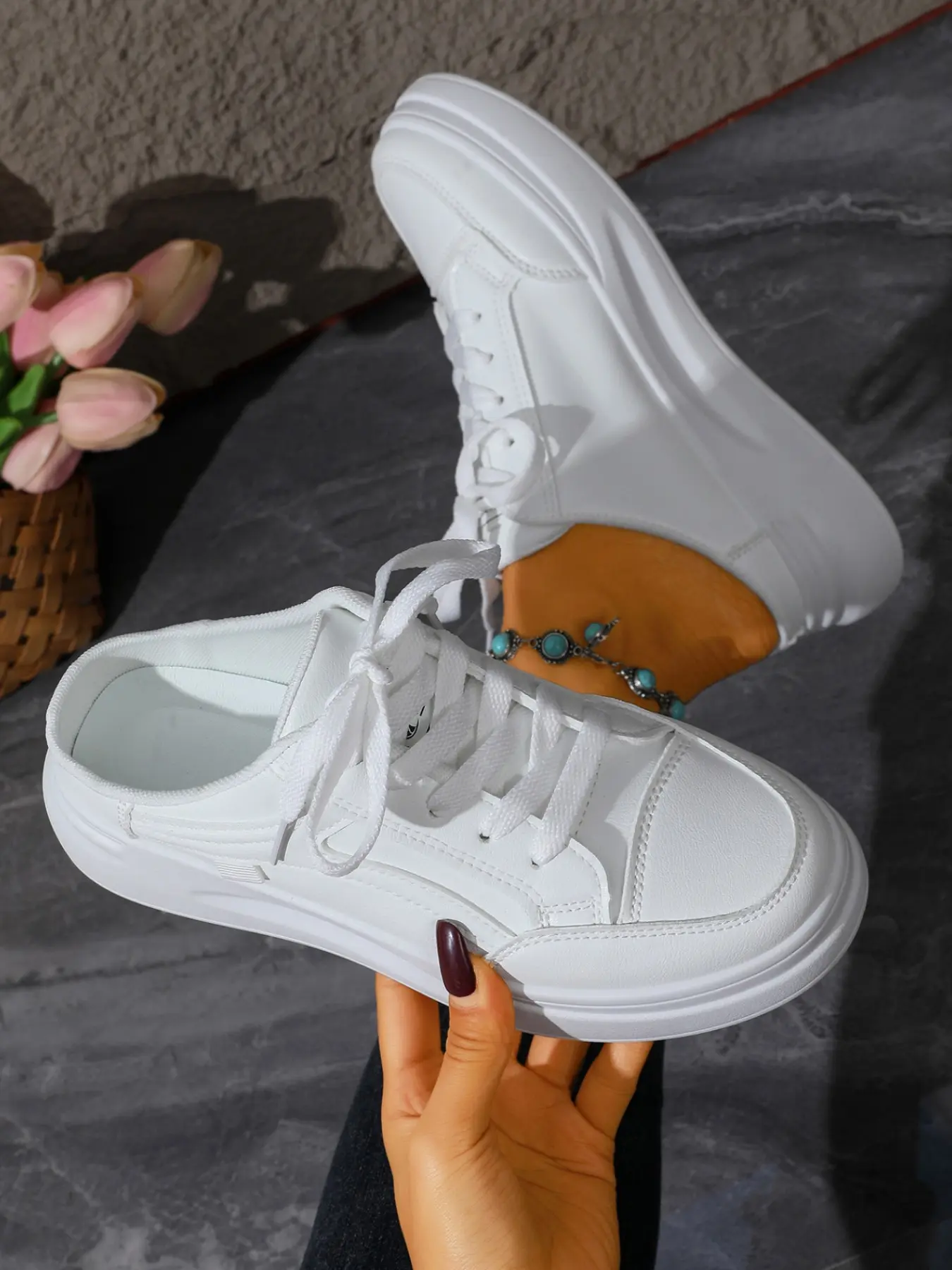 Summer New Two-Wear Thick Sole Sneakers, Half-Drag Mule Style, Simple Casual Height-Increasing Women's Shoes