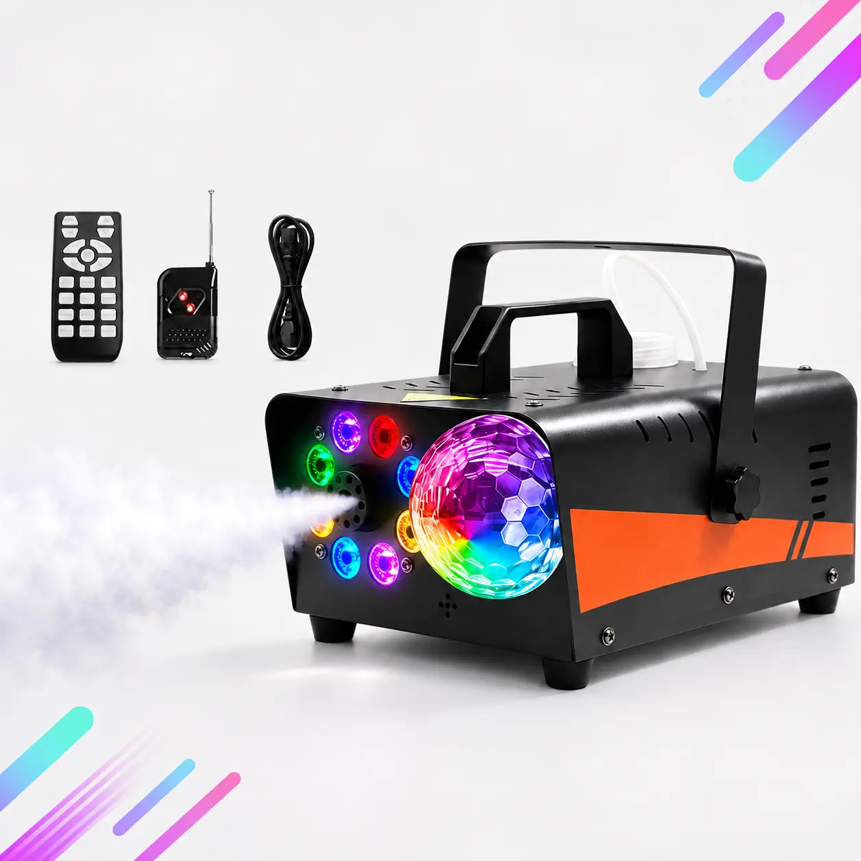XDV 600W Classic Geometric Iron Body LED Magic Ball Fog Machine, RGB Remote Control Sound-Activated Lighting Effects, Multi-Holiday Home Party KTV Decor, Glowing Led Lights, Holiday Decoration Lights, Led Atmosphere Lights