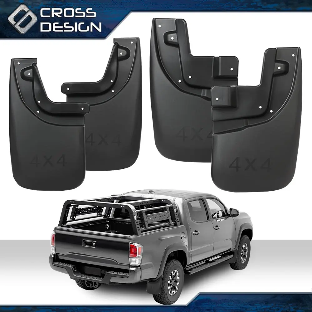 CROSSDESIGN Heavy Duty Textured Mud Flaps Set - Automotive Protector, Front+Rear Coverage with Mounting Hardware for Toyota Tacoma 2005-2015 Truck (4-Piece, No Redundant Components)