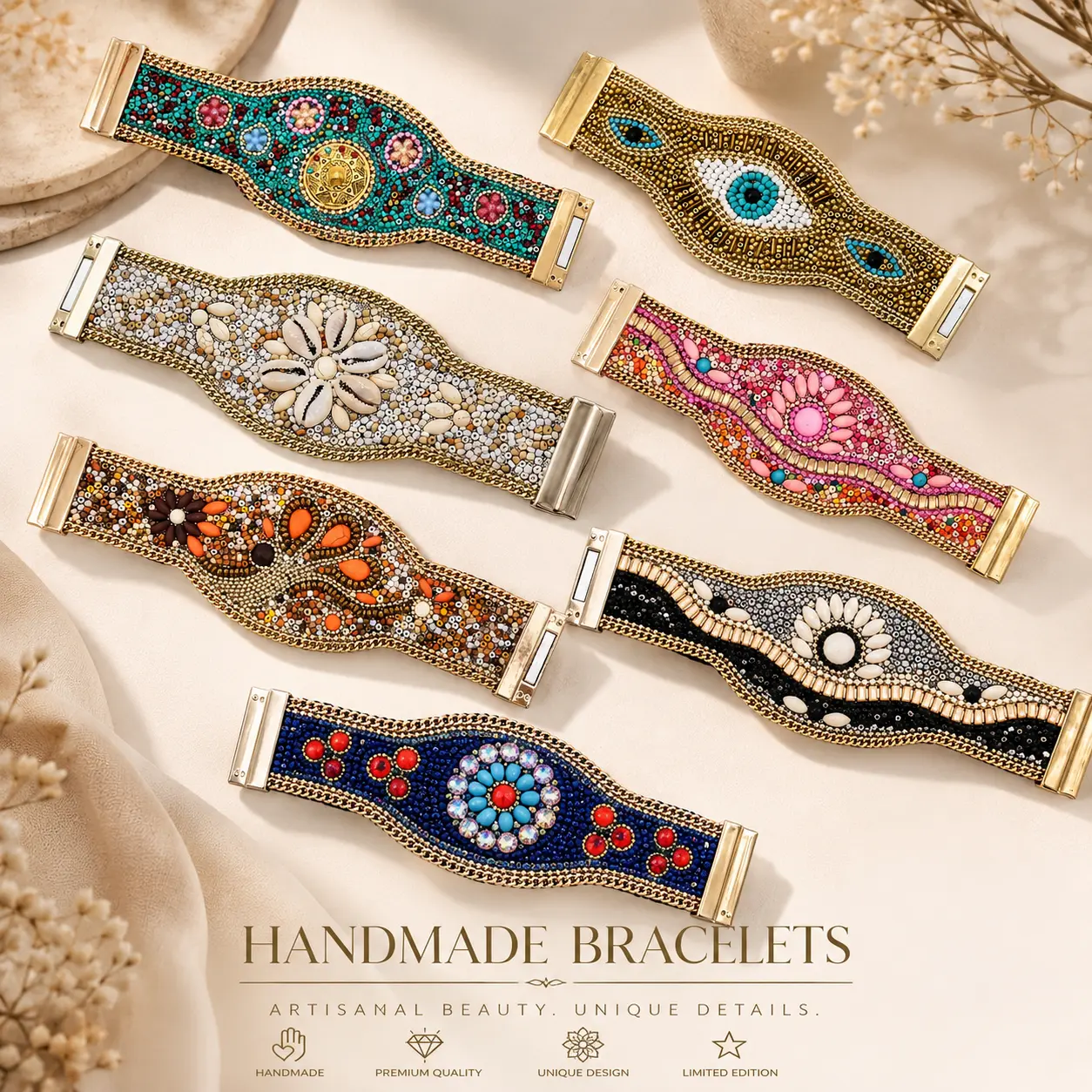 Handmade Embroidery Bracelet Colorful Boho Woven Jewelry