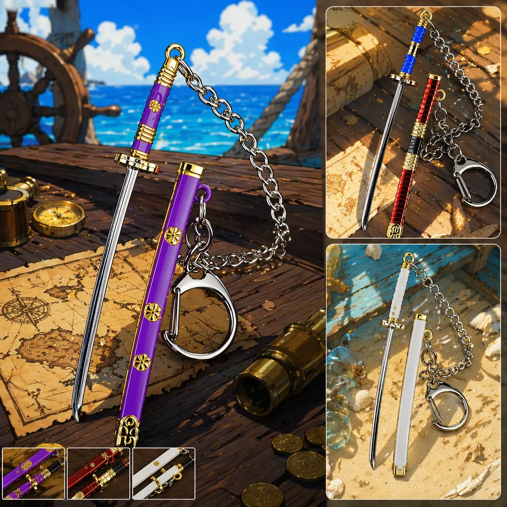 Anime Tri-Blade Metal Keychain Set, 3-Piece Katana Swords for Men's Accessories, Collectible Backpack Charm Gift, Daily Wear