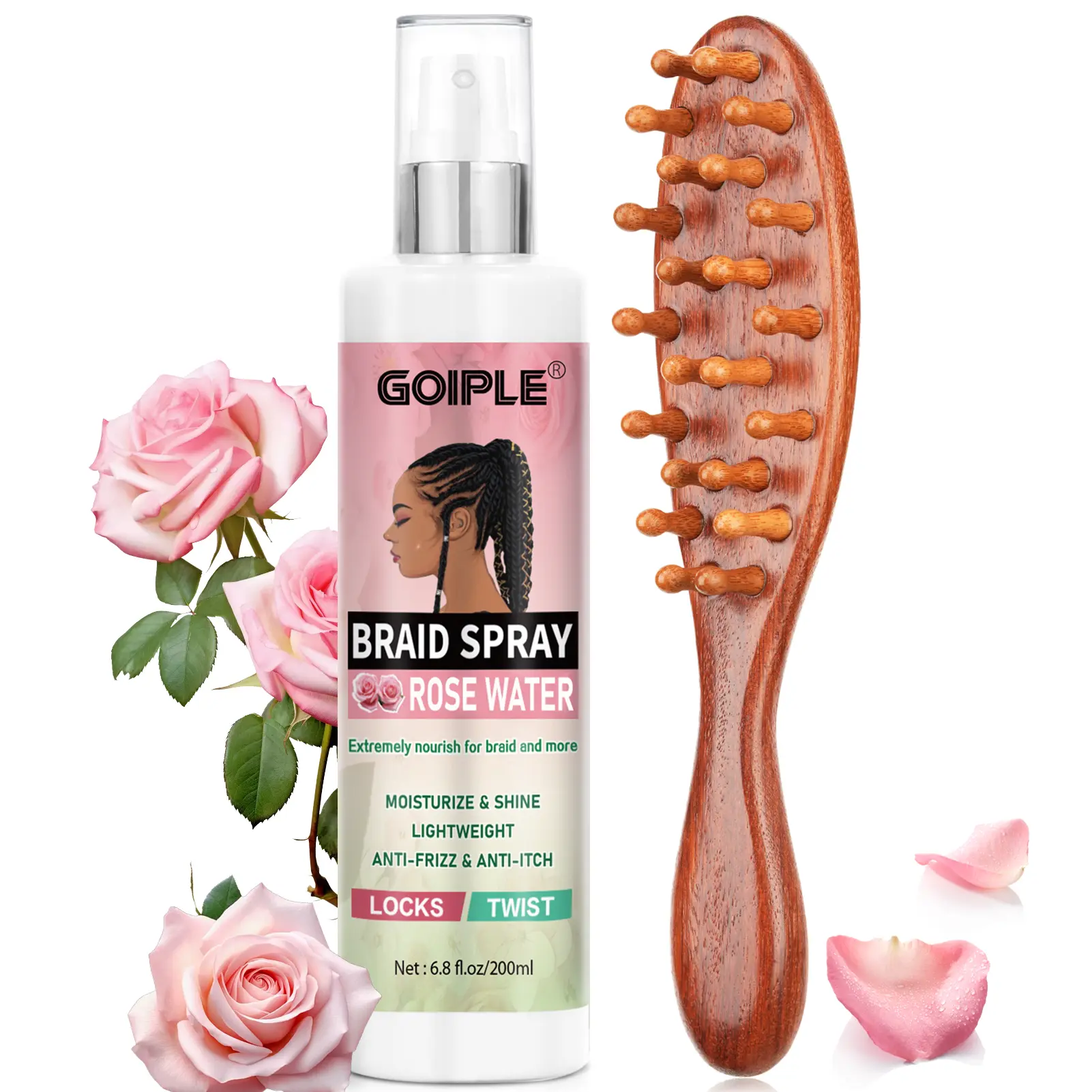 Loc brush Braid Spray Set Rose Mint for Dreads, Dreadlocks, Shine & Lightweight for Dull Hair Twists, Cornrows, Box Braids Moisturizer