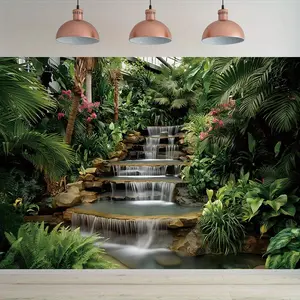 Summervibes 1PC,2D Flat Tropical Rainforest Waterfall Landscape Tapestry, Natural - style Decorative Backdrop for Bedroom & Living Room, Photography Background Cloth for Live Stream, Dorm Renovation Wall Hangin, Birthday, One-Piece,summervibes