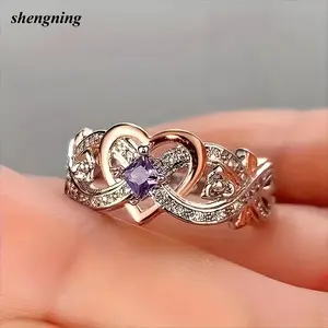1PCS Containing Silver Elegant Infinity Heart Ring & Special Occasion Jewelry, Engagement Wedding Band, All Seasons Compatible  with Purple Synthetic Zirconia, Daily