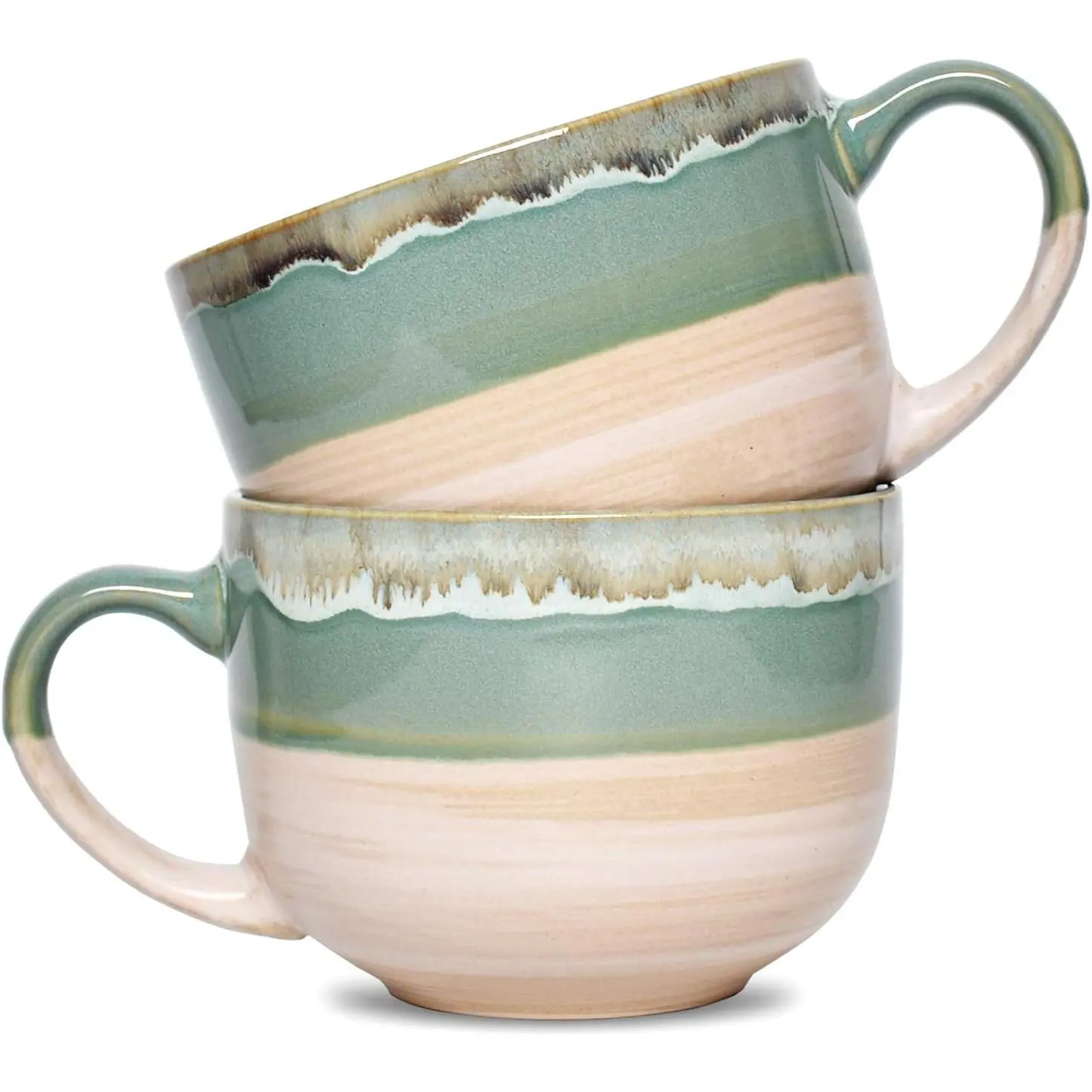 Large Ceramic Coffee Mug Set of 2, Stoneware  Latte Mugs for Office and , 16 Oz, Dishwasher and Microwave Safe(Green, 2)