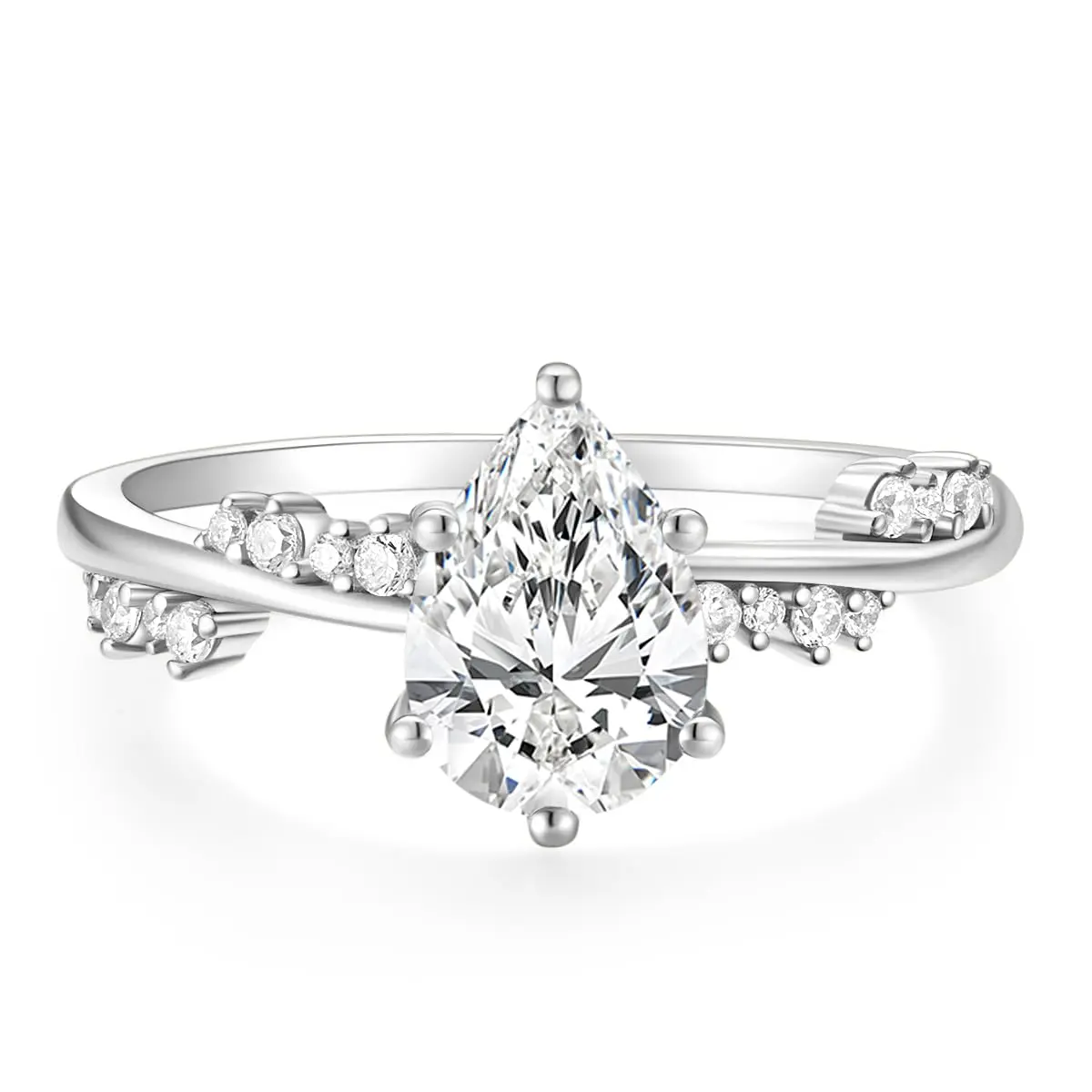 EAMTI 2CT 925 Sterling Silver Engagement Rings Teardrop Wedding Pear Cut Bridal Halo Cubic Zirconia Promise Rings for Women