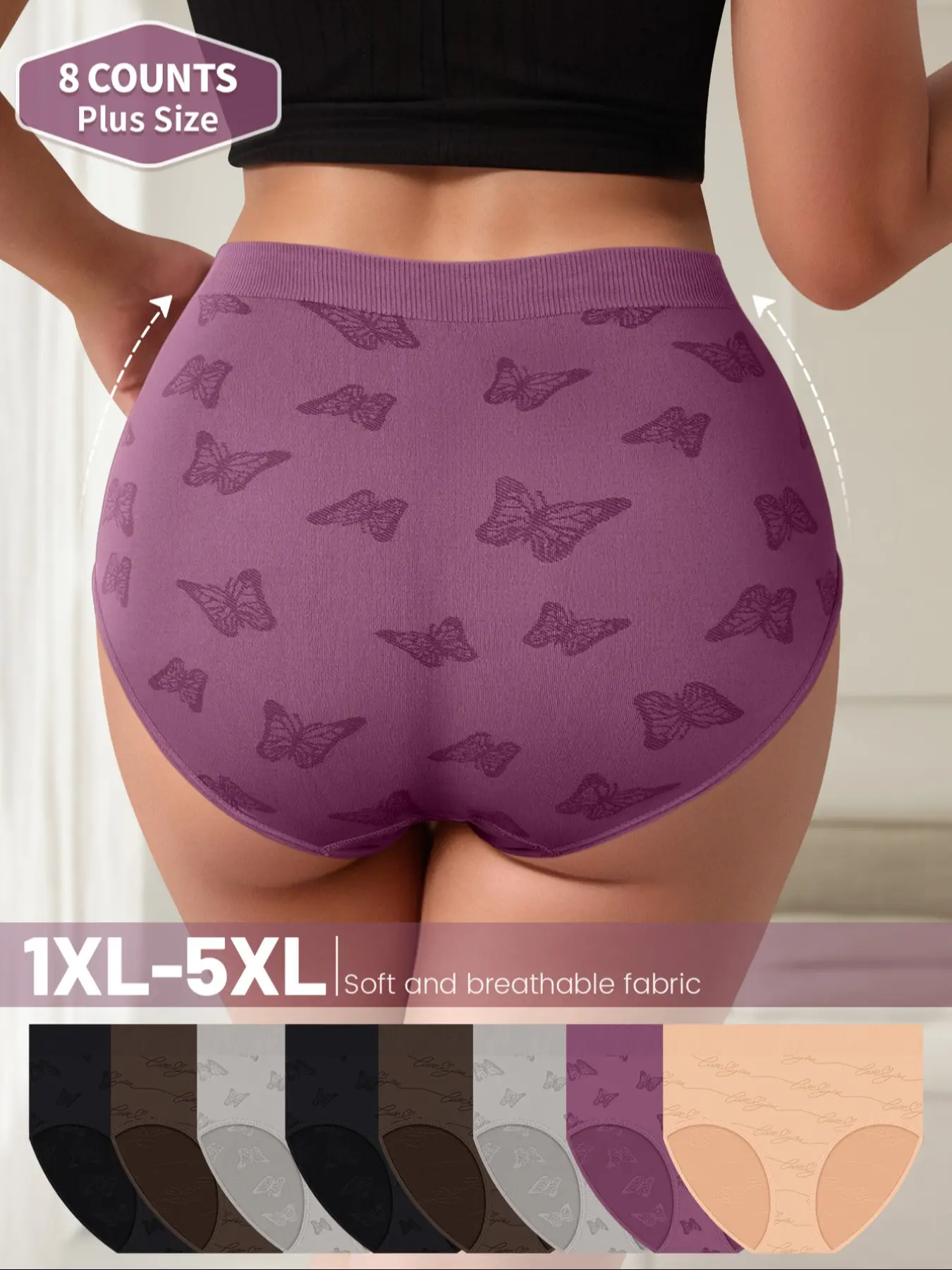 8-Pack MEIYATING Plus Size Women's Triangle Pants, Butterfly Shape Soft Fitted Underwear, High-Quality Printed Skin-Friendly Triangles Panty, Breathable Panty