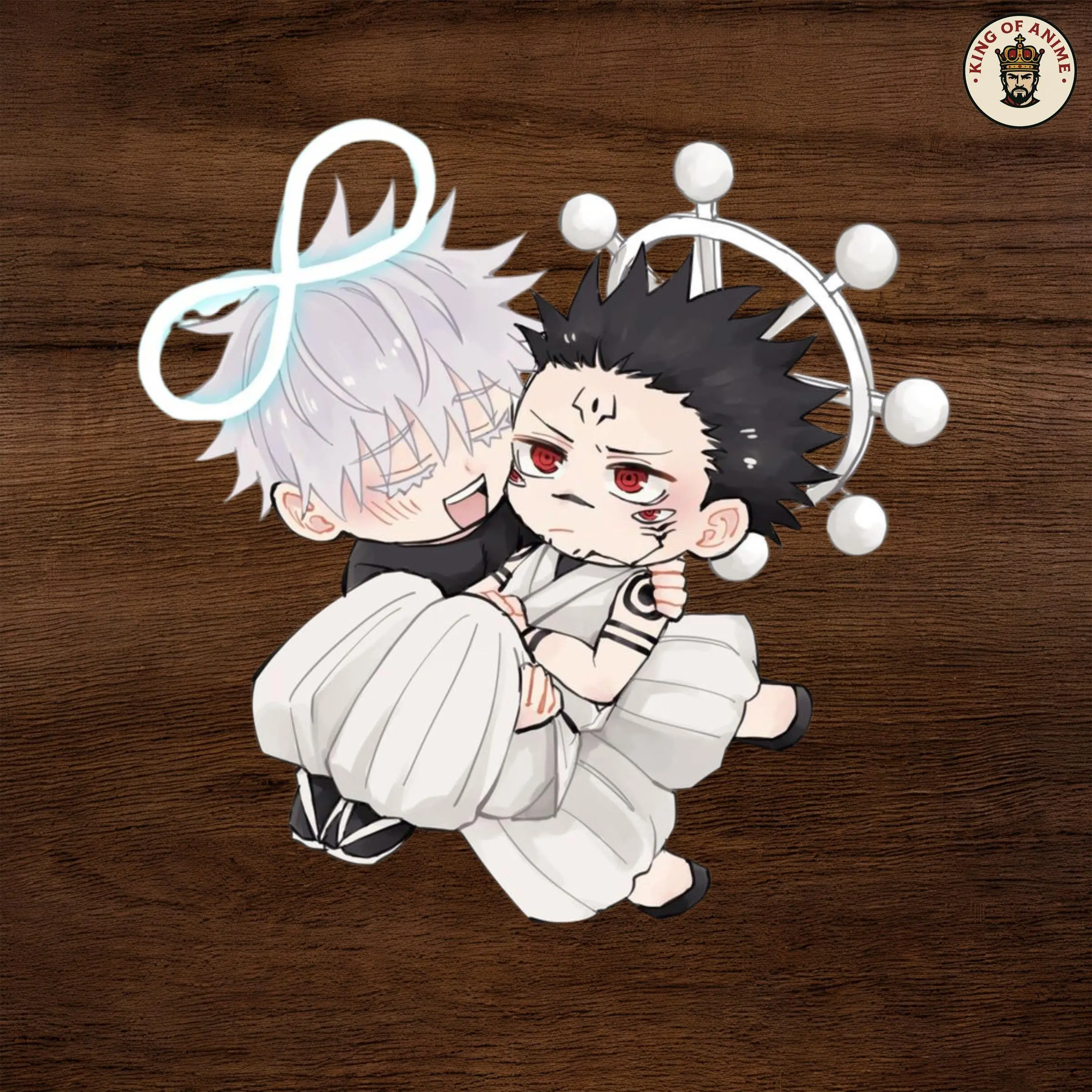 Chibi Duo Gojo x Sukuna Anime Sticker, Cute Hugging Pose, Laptop Decor, Water Bottle Sticker