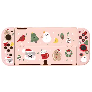 Cute Christmas Case for Nintendo Switch oled, Pink Switch accessories, kawaii shell cover for Nintendo, gift for Xmas