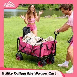 【New Arrival】Portable Folding Utility Wagon, Lightweight Collapsible Cart with Wheels & Adjustable Handle, 330 lbs Heavy-Duty Wagon for Camping, Garden, Sports and Groceries