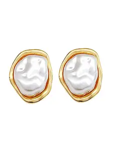 Baroque Pearl Stud Earrings For Women 14 k Gold Plated Irregular Pearl Earrings Chunky Big Pearl Earrings Vintage Pearl Statement Earrings Jewelry Gift For Women High Quality Earrings