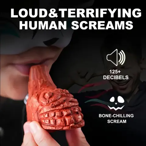 Bright Aztec Death Whistle, Screaming Whistle, Up to 125+ Decibels, Realistic Human Scream, Includes Rope and Bag, Outdoor Survival, Halloween Props