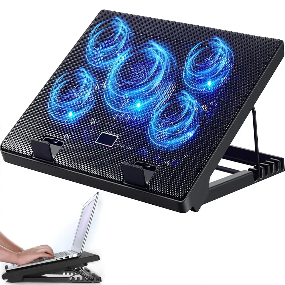 Laptop Cooling Pad, Laptop Cooler with 5 Quiet Fans for 12"-17" Computer PC Notebook Gaming Laptop Fan, Height Adjustable Laptop Cooling Stand Laptop Accessories