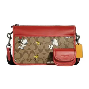 COACH x Peanuts Snoopy Heritage 25 Coated Canvas and Calfskin Tote Bag for Women in Brown and Red Handbag Collaboration