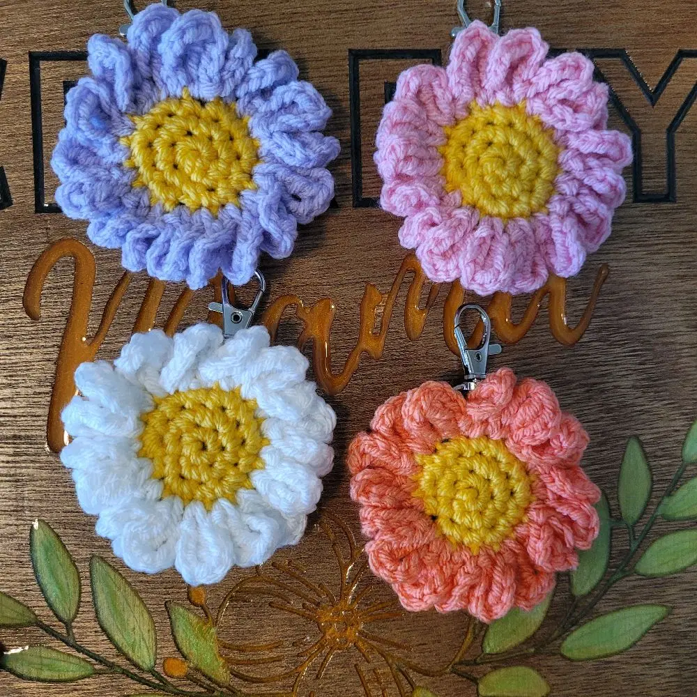 Crochet Daisy Quarter Holder Key Clip, Handmade