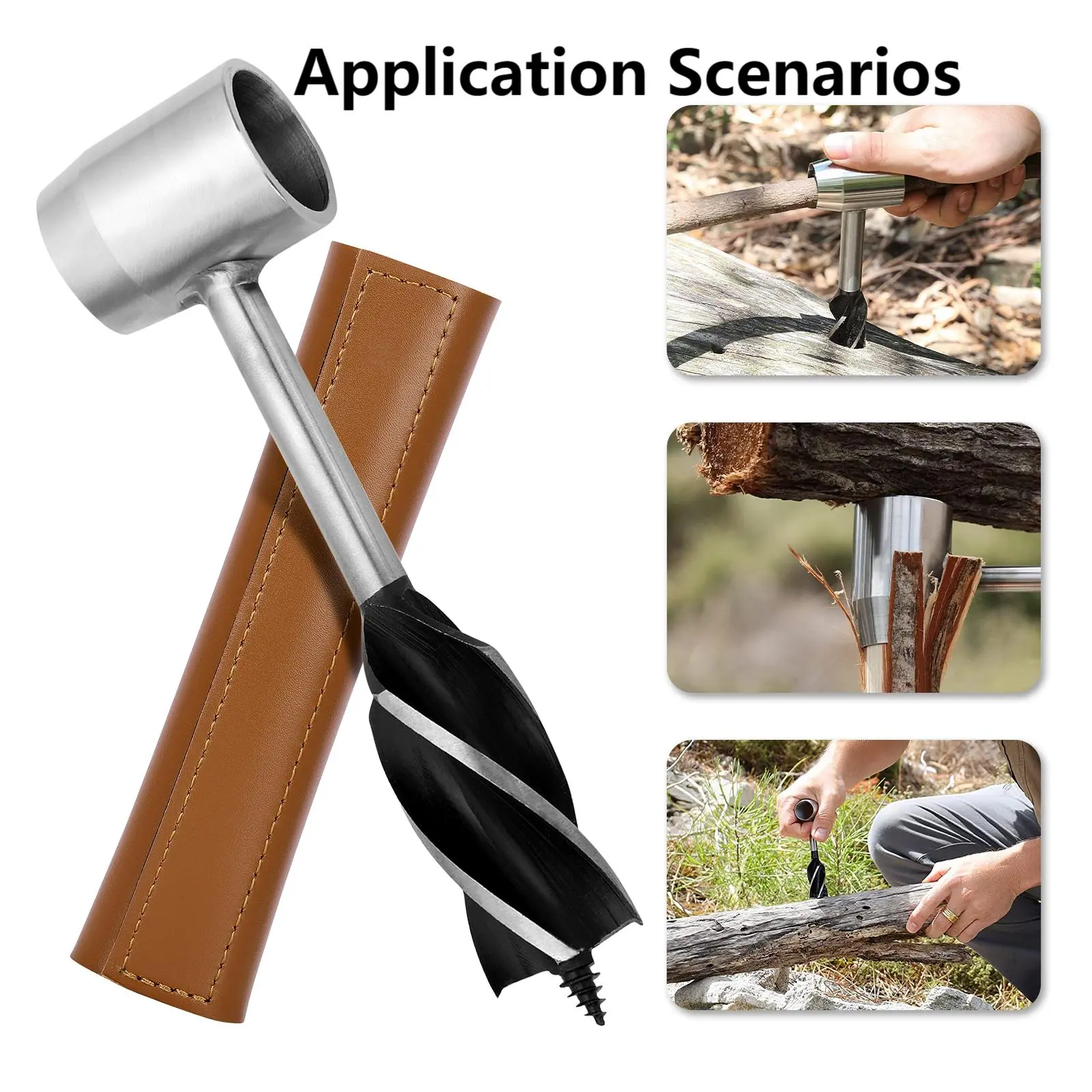 Stainless Steel Auger Wrench Manual Drill Portable Hand Tool Set, Survival Gear for Bushcraft, Woodworking & Outdoor Shelter Building DIY Camping Tools