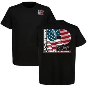 PowerStroke 7.3 Liter Turbo Diesel American Flag Pattern T-shirt, Car Enthusiast T-shirt, Full Color T-shirt Unisex Super Cotton T-shirt