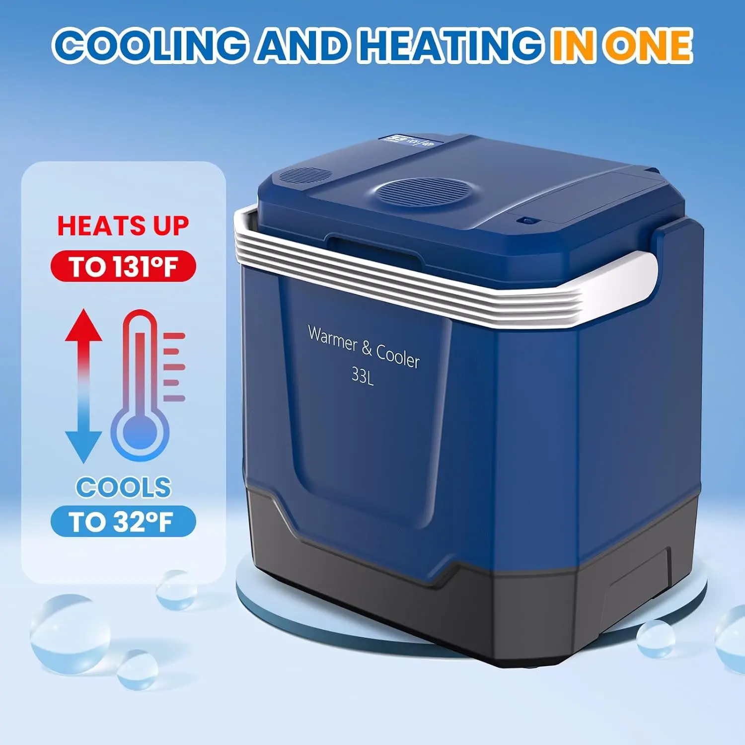 【Christmas Gift】35 Quart (33 L) Electric Cooler & Warmer, Portable Car Refrigerator with Automatic Locking Handle, 12V Car Cooler for Vehicle & 110V AC Home Power Cord, Plug in Coolers,Blue