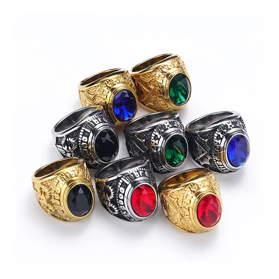 Punk Rock Solid Titanium Steel Illuminati The Eye of God Satan Ram Round Finger Rings for Men Retro Jewelry Gold Silver Color