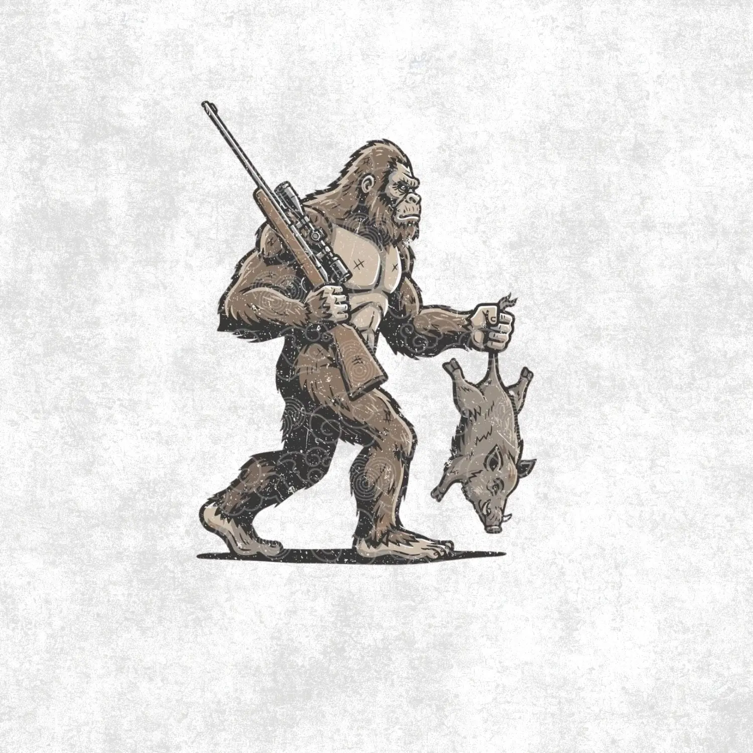 Bigfoot Hog Hunter Vinyl Sticker – Sasquatch with Rifle & Wild Boar