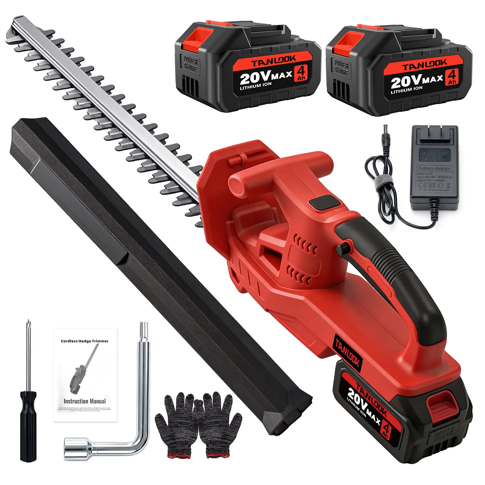 TANLOOK Cordless Hedge Trimmer Kit - 20-in Garden Tool with Dual-Action Blade, Rechargeable Lithium-Ion Battery, Lightweight Tree Shrub Trimmer for Pruning, Bush Trimming, Garden Tools