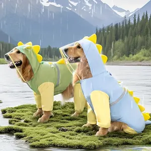 Large and Medium-Sized Golden Retriever 3D Dinosaur Raincoat with Tail, Full-Legged Pet Dog Raincoat