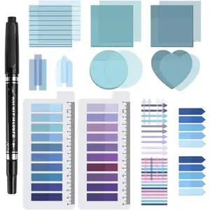 1450 Sheets Transparent Sticky Notes, 3 x 3 inch Aesthetic Clear Lined Sticky Notes with Pen, Gradient Color  Self-Adhesive Annotation Tabs for  Journaling (Blue & )