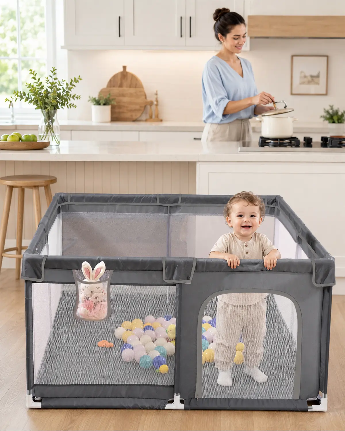 Baby Playpen - 50"x50" Extra Large Playpen with Soft Play Mat, Safe Hands-Free Indoor Activity Center for Infants & Toddlers, Easy to Assemble & Clean