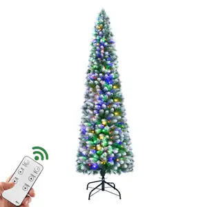 Slim Pencil Christmas Tree 6FT - HOYECHI Artificial Christmas Tree with 200 Multicolored Lights, Skinny Christmas Tree with 9 Light Modes - Narrow Christmas Tree for Home and Party