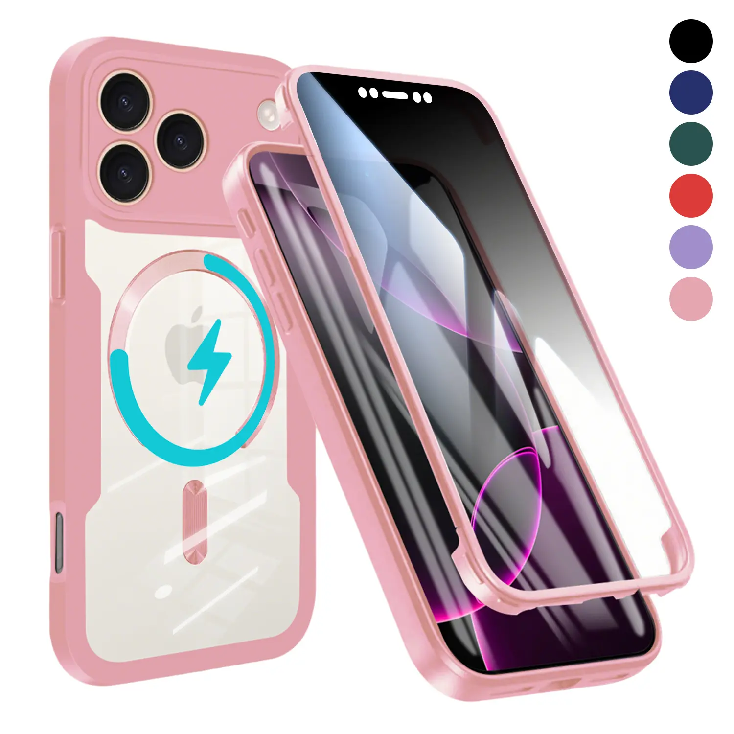 Clear Magnetic Case for iPhone 17 Pro Max, 16, 15, 14, 13, Built-In Flexible HD Screen Protector, Rugged Silicone Bumper, 360° Full-Body Shockproof Cover