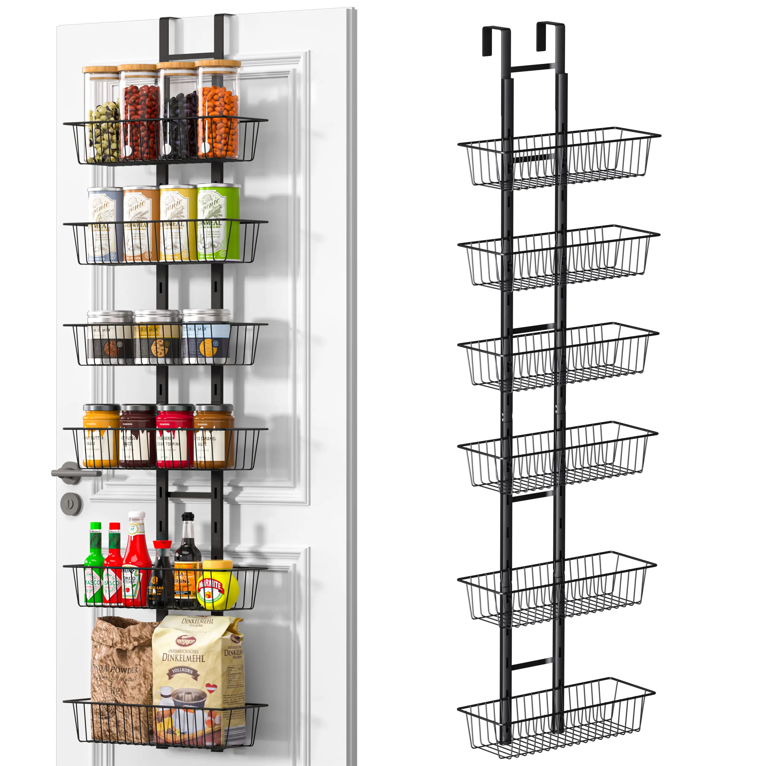 6-Tier Adjustable Pantry Organizers and Storage for kitchen Over the Door Pantry Organizer No-Assembly Metal Hanging for Kitchen, Home Racks Hangable Baskets snackle box
