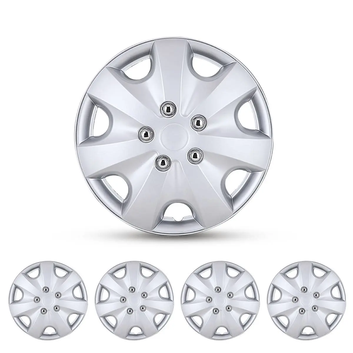 WOLFSTORM Set of 4 14-Inch Universal Hubcaps, Lacquer-Coated PP Plastic Wheel Rim Covers, Tool-Free Easy Installation, Sporty and Premium Feel to Transform the Appearance of Your Wheels, Enhance Your Wheels