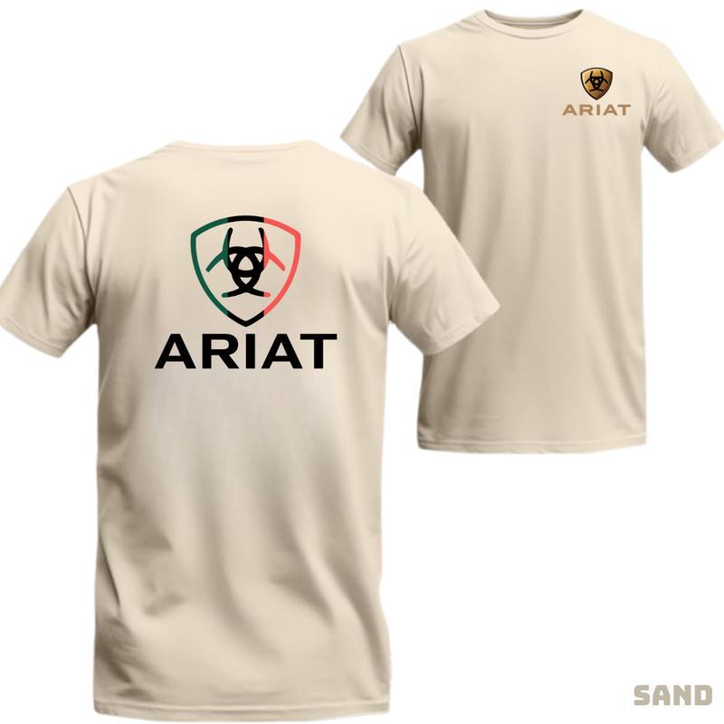 Ariat 2 Sided Shirt, Simple Design with A Bold Ariat Logo Featuring Mexico’s Flag Colors, Crewneck Unisex Casual Shirt, Full Colors, Full Sizes