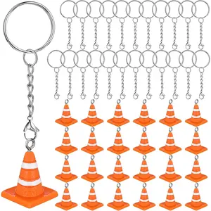 24 Pcs Resin Traffic Cone Keychain Bulk for Multipurpose Construction Theme Engineering Sports Activity Orange
