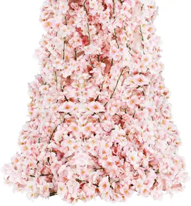 4 pcs 23.6 Ft Artificial Cherry Blossom Flower Vines Artificial Flowers Outdoor Hanging Silk Flowers Garland For Wedding Party Home Bedroom Decor Japanese Kawaii Cute