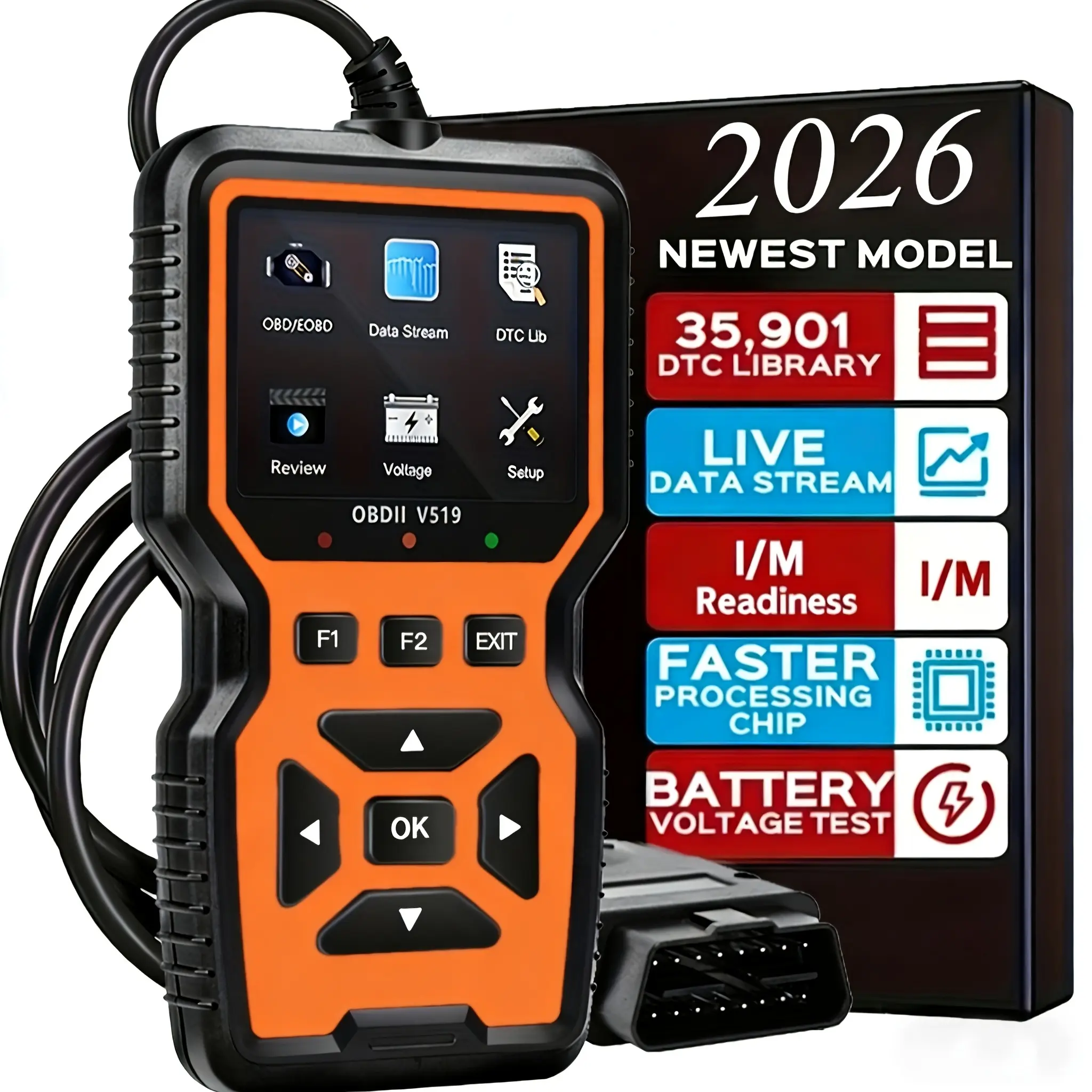 Car OBD2 Scanner Diagnostic Tool Code Reader, Car Voltage Tester Engine Fault Code Scanner, Charging Tester Diagnostic Tool For OBDII Protocol Cars V519 Yellow