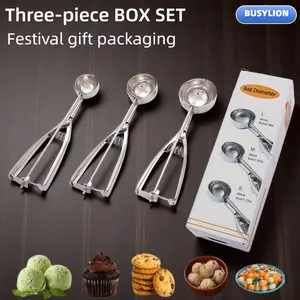 Set of three cookie spoons and dessert spoons (gift box), featuring small, medium, and large baking spoons, cookie dough spoons, and ice cream spoons. Suitable for making cookies, cupcakes, melon balls, meatballs, and ice cream. Sleek Scoop