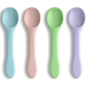 Silicone Baby Feeding Spoons 4 PCS First Stage for Infants Baby Led Weaning Ultra Durable Chewproof Dishwasher Safe Toddler Utensils