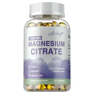 Airboy Dietary Supplement — Magnesium Citrate 1000mg — High-Absorption Magnesium Powder Capsules, High-Absorption Citrate Complex, 120 Capsules.