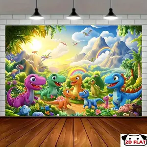 2D Flat Banner 1pc, OneParty Banner Featuring Variety Cartoon Dinosaurs, Suitable forAnd Photo Props. , It Can Be Used Home, Room, , As Well AsBackgrounds Supplies Or Gifts, Party Decor, Event Banner, Home D