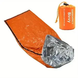 Emergency Bivy Survival Tent Kit with Mylar Sleeping Bag, Waterproof Sos Blanket, Plastic Whistle, Reusable Storage Bag, Emergency Survival Gear, Outdoor Survival Supplies