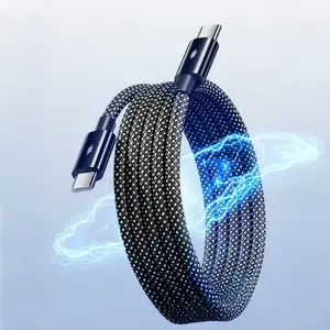 100w Magnetic Auto Winding USB-C to USB-C Cable, Fast Charging Braided Cord, Retractable Anti-Tangle Charger for iPhone 15, Macbook, Samsung