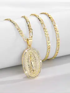 Fashion Luxury Virgin Mary Medal Charm Jewelry, Religious Cross Necklace Jewelry for Women & Girls, Faith Necklace, Trendy Charms Necklace, Trendy All-match & Exquisite Jewelry for Birthday Gift, Cross Link Chain